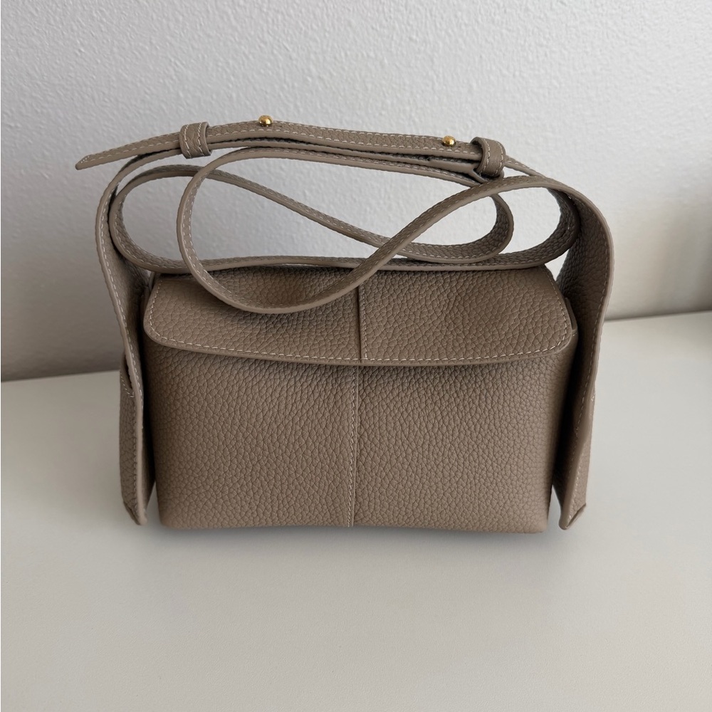 Beige Textured Leather Mini Bag
